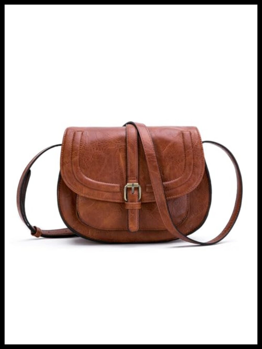Vegan Leather Saddle Crossbody Bag Small Boho Purse Adjustable Strap